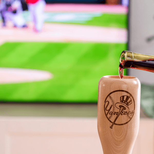 baseball bat wine glass New York Yankees game day pour