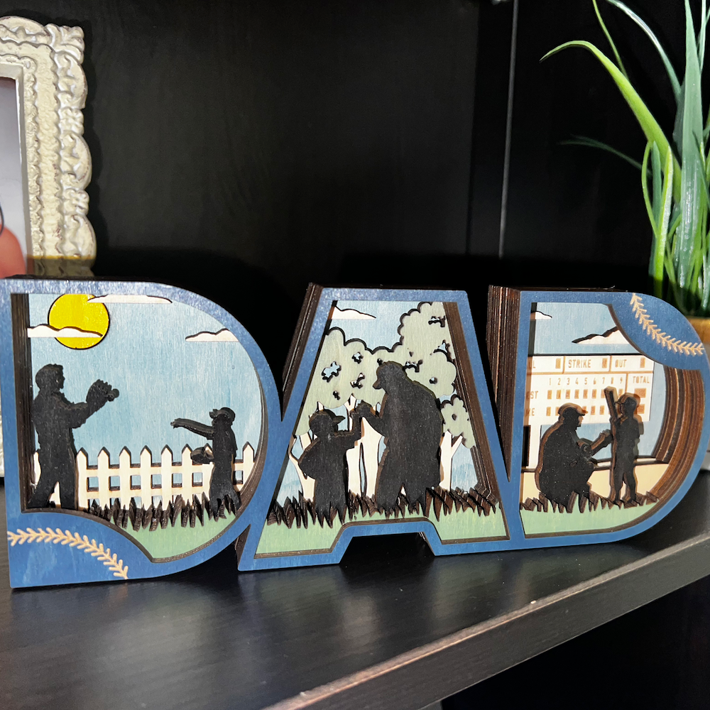 PRE-ORDER - "DAD" 3D Layered Wood Art - Baseball Shelf Decor