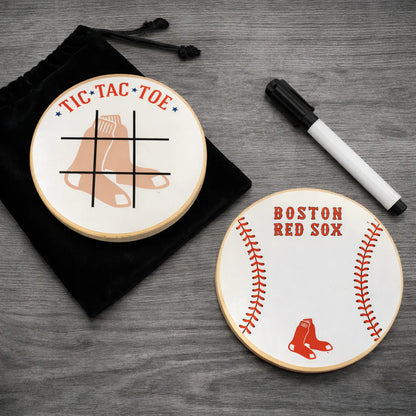 Boston Red Sox Portable Dry Erase Game Board - 6.5" Double-Sided Wooden Tic Tac Toe Travel Set with Marker & Bag