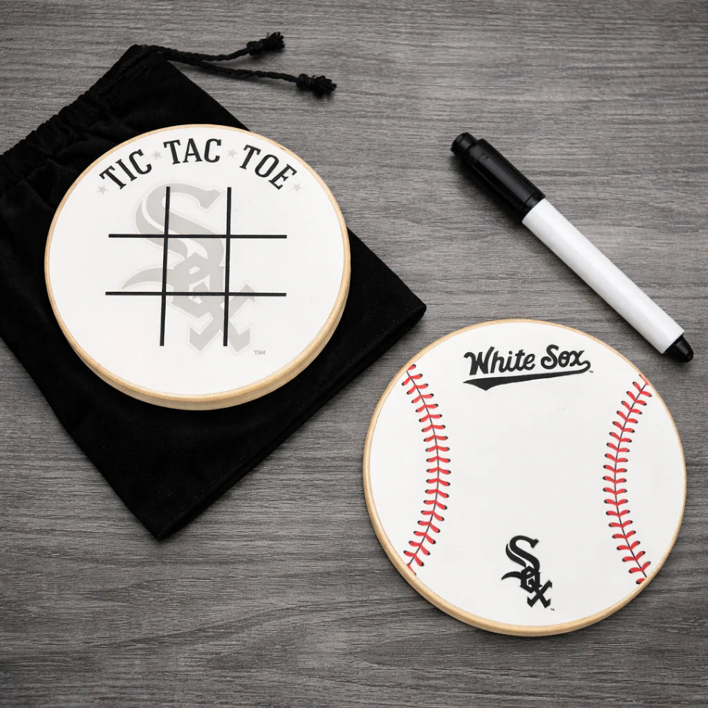 Chicago White Sox Portable Dry Erase Game Board - 6.5" Double-Sided Wooden Tic Tac Toe Travel Set with Marker & Bag