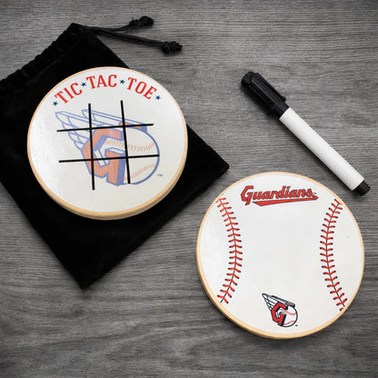 Cleveland Guardians Portable Dry Erase Game Board - 6.5" Double-Sided Wooden Tic Tac Toe Travel Set with Marker & Bag