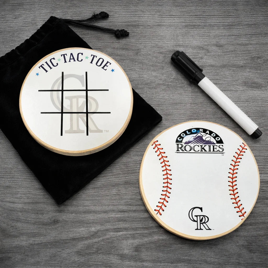 Colorado Rockies Portable Dry Erase Game Board - 6.5" Double-Sided Wooden Tic Tac Toe Travel Set with Marker & Bag
