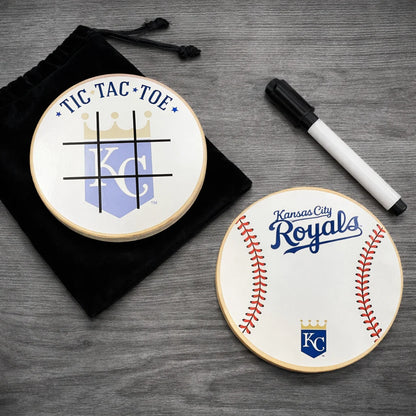 Kansas City Royals Portable Dry Erase Game Board - 6.5" Double-Sided Wooden Tic Tac Toe Travel Set with Marker & Bag