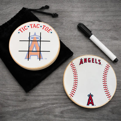Los Angeles Angels Portable Dry Erase Game Board - 6.5" Double-Sided Wooden Tic Tac Toe Travel Set with Marker & Bag