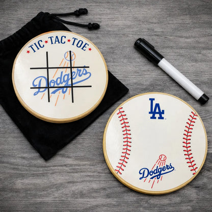 Los Angeles Dodgers Portable Dry Erase Game Board - 6.5" Double-Sided Wooden Tic Tac Toe Travel Set with Marker & Bag