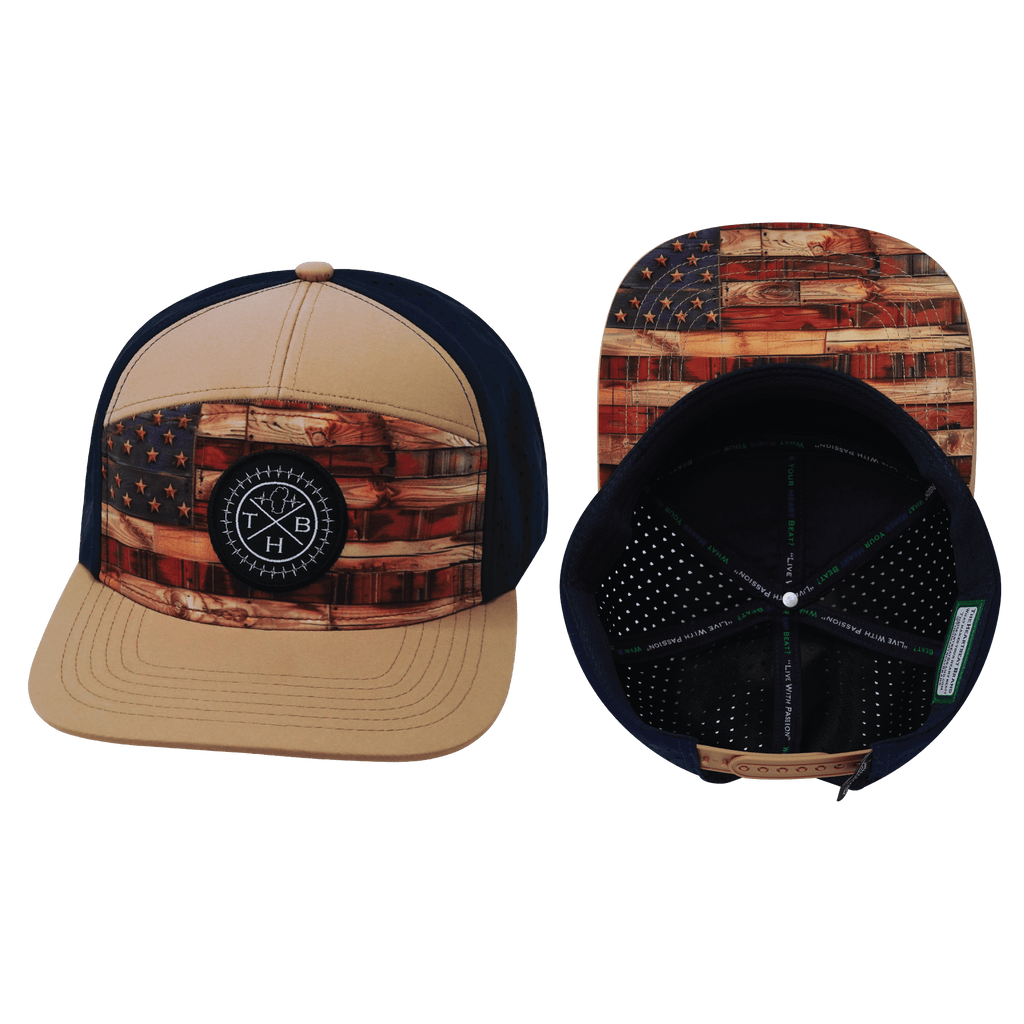 Color Vibes Hat | Flat Bill | Stained Flag - Light Tan - Navy