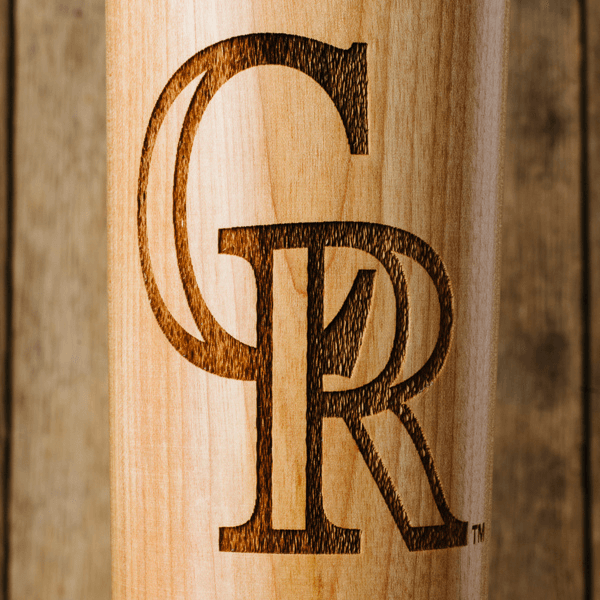 baseball bat mug Colorado Rockies CR close up