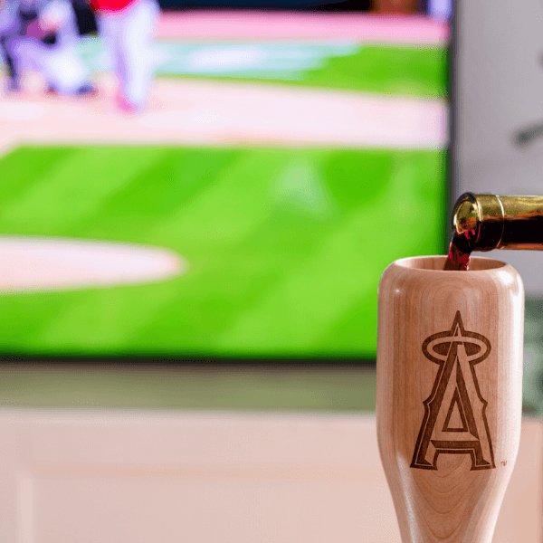 baseball bat wine glass Los Angeles Angels game day pour