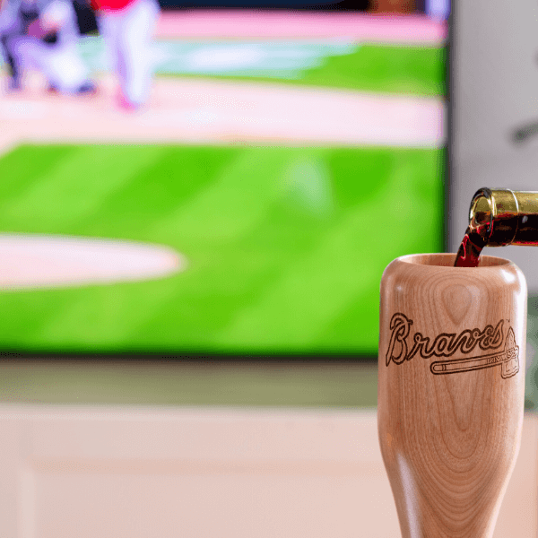 baseball bat wine glass Atlanta Braves game day pour