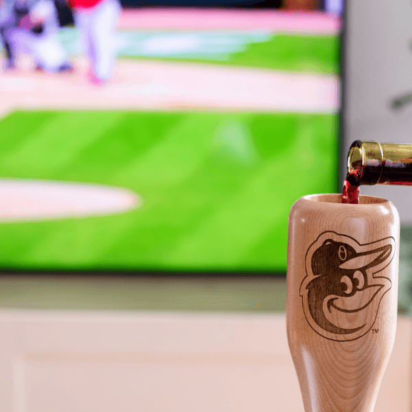 baseball bat wine glass Baltimore Orioles game day pour