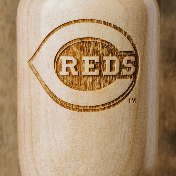 baseball bat wine glass Cincinnati Reds close up
