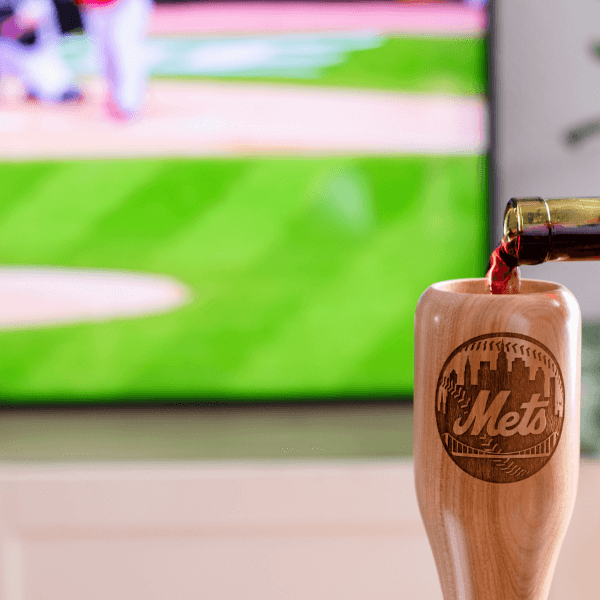 baseball bat wine glass New York Mets game day pour