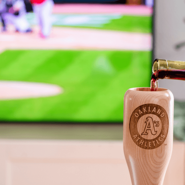 baseball bat wine glass Oakland Athletics game day pour