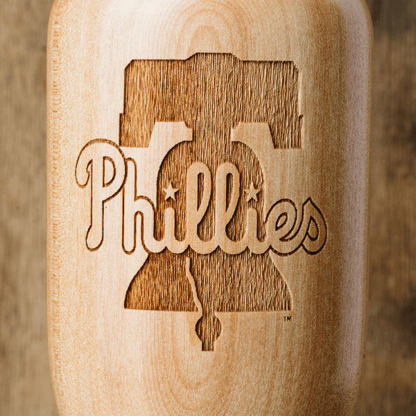 baseball bat wine glass Philadelphia Phillies close up